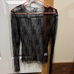 Sheer Black Lace Long Sleeve Top